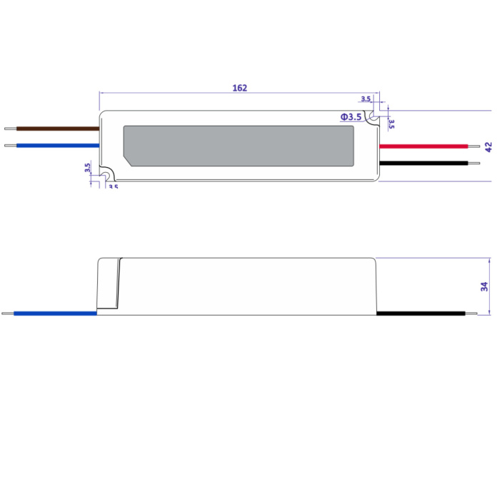 Rysunek techniczny zasilacza GPV-100-24E